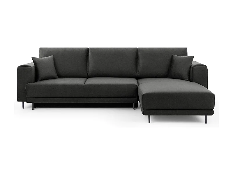 Canapé d'angle convertible velours DAVINA - Coffre et pieds métal noir-Gris anthracite-angle droit