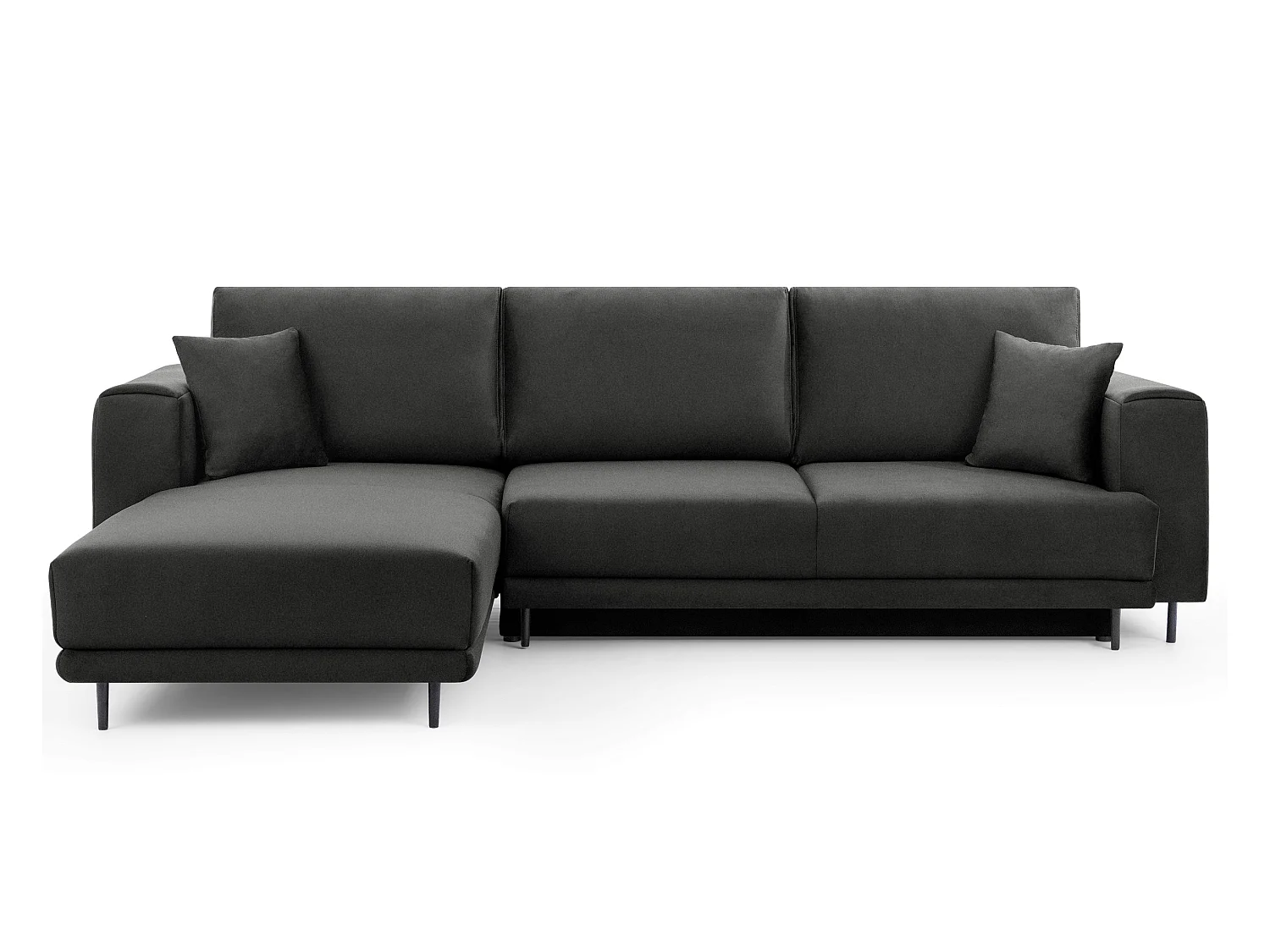 Canapé d'angle convertible velours DAVINA - Coffre et pieds métal noir-Gris anthracite-angle gauche