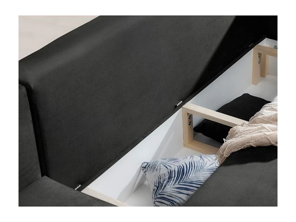 Canapé d'angle convertible velours DAVINA - Coffre et pieds métal noir-Gris anthracite-angle gauche