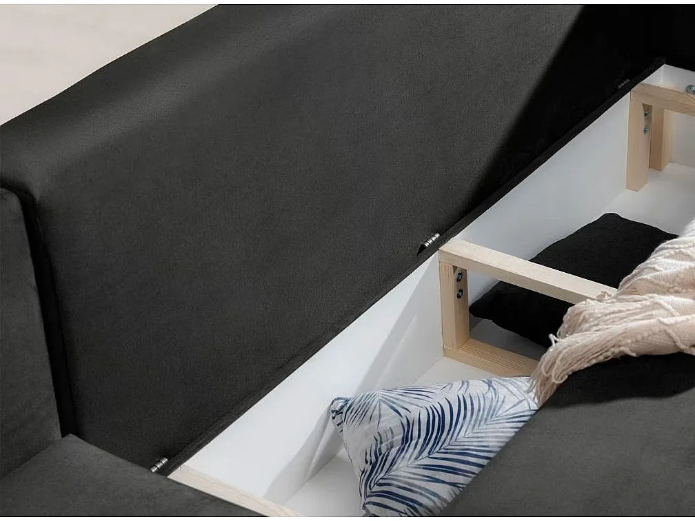 Canapé d'angle convertible velours DAVINA - Coffre et pieds métal noir-Gris anthracite-angle gauche