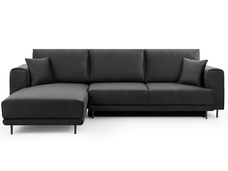 Canapé d'angle convertible velours DAVINA - Coffre et pieds métal noir-Gris anthracite-angle gauche
