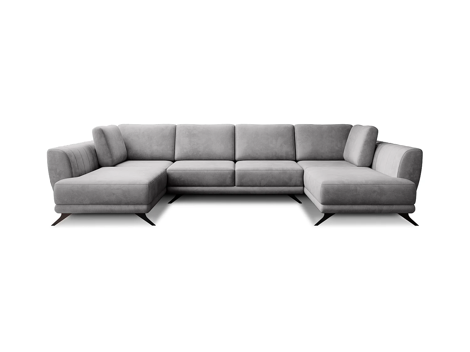 Canapé panoramique convertible LARGOS - Velours irrésistiblement douillet-Gris clair