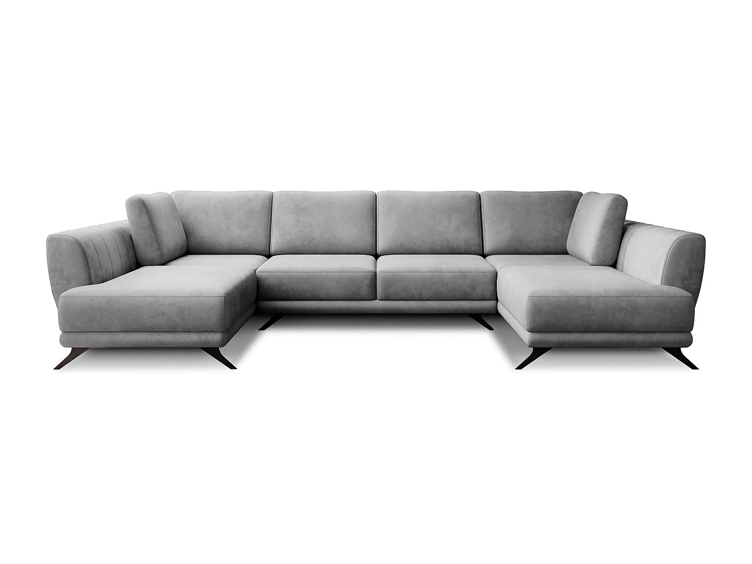 Canapé panoramique convertible LARGOS - Velours irrésistiblement douillet-Gris clair