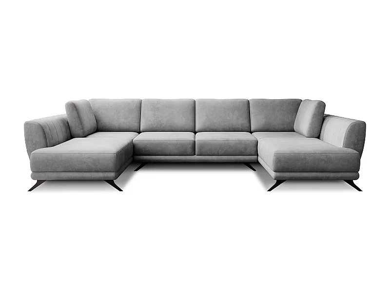 Canapé panoramique convertible LARGOS - Velours irrésistiblement douillet-Gris clair