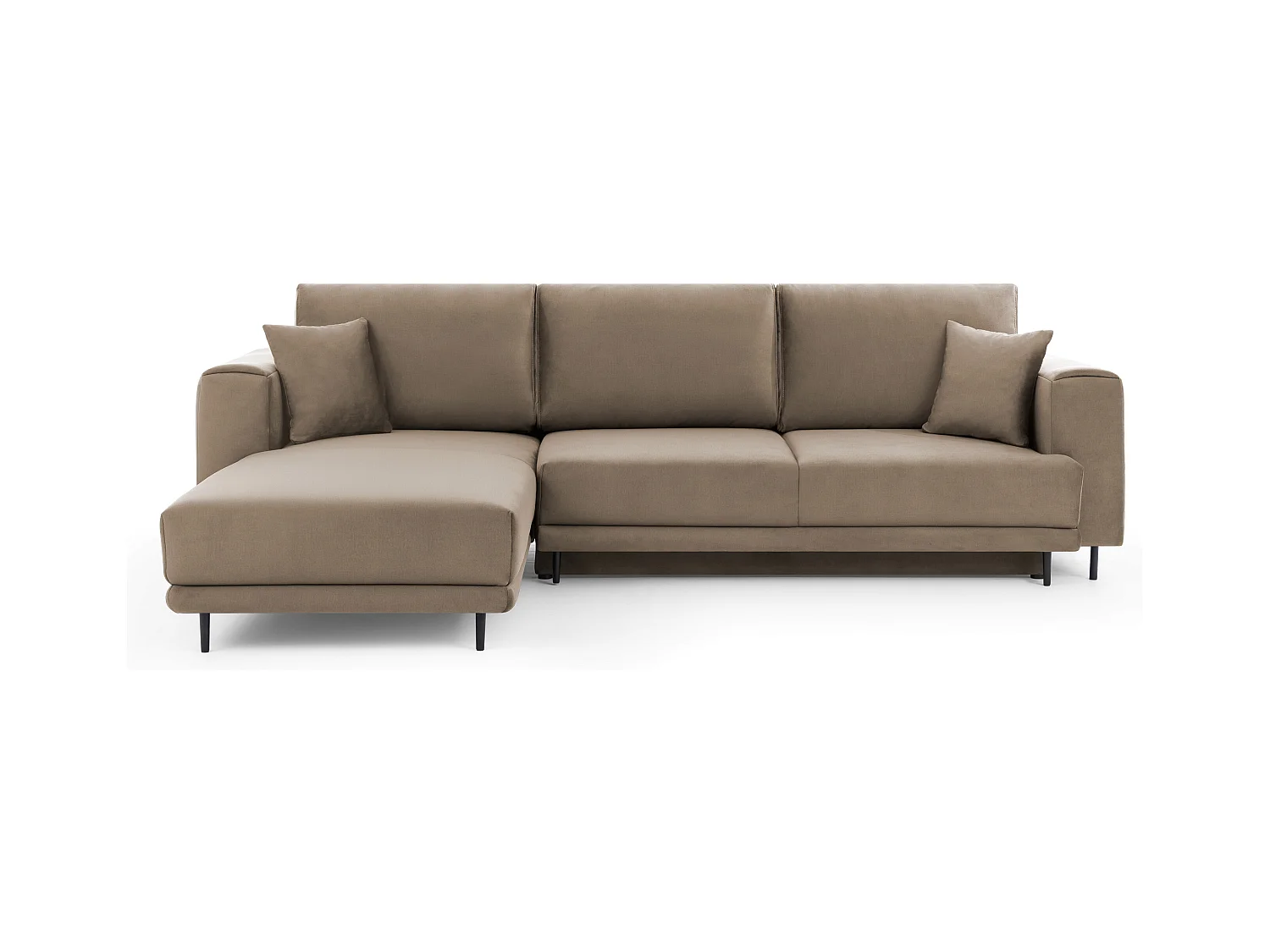 Canapé d'angle convertible velours DAVINA - Coffre et pieds métal noir-Marron clair-angle gauche