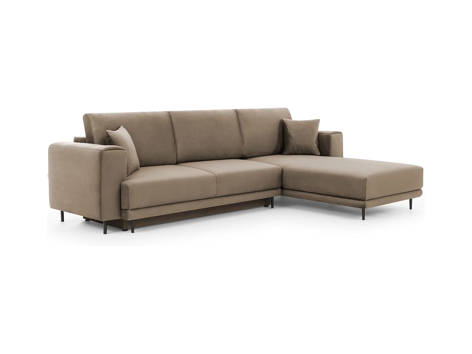 Canapé d'angle convertible velours DAVINA - Coffre et pieds métal noir-Marron clair-angle gauche