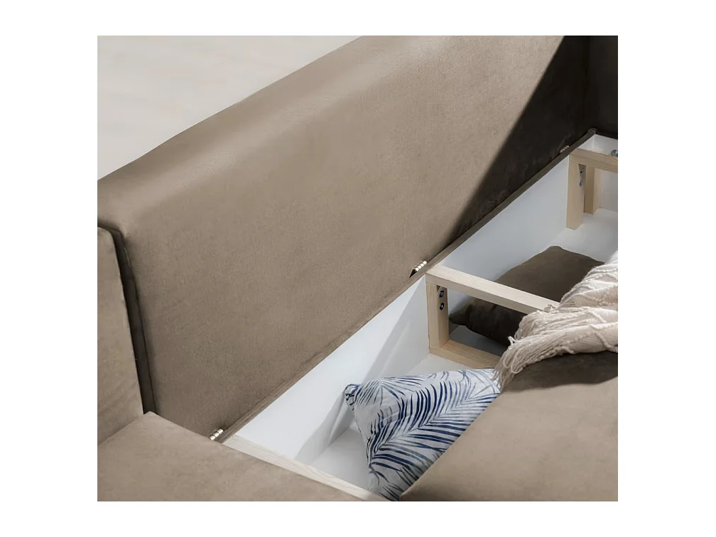 Canapé d'angle convertible velours DAVINA - Coffre et pieds métal noir-Marron clair-angle gauche