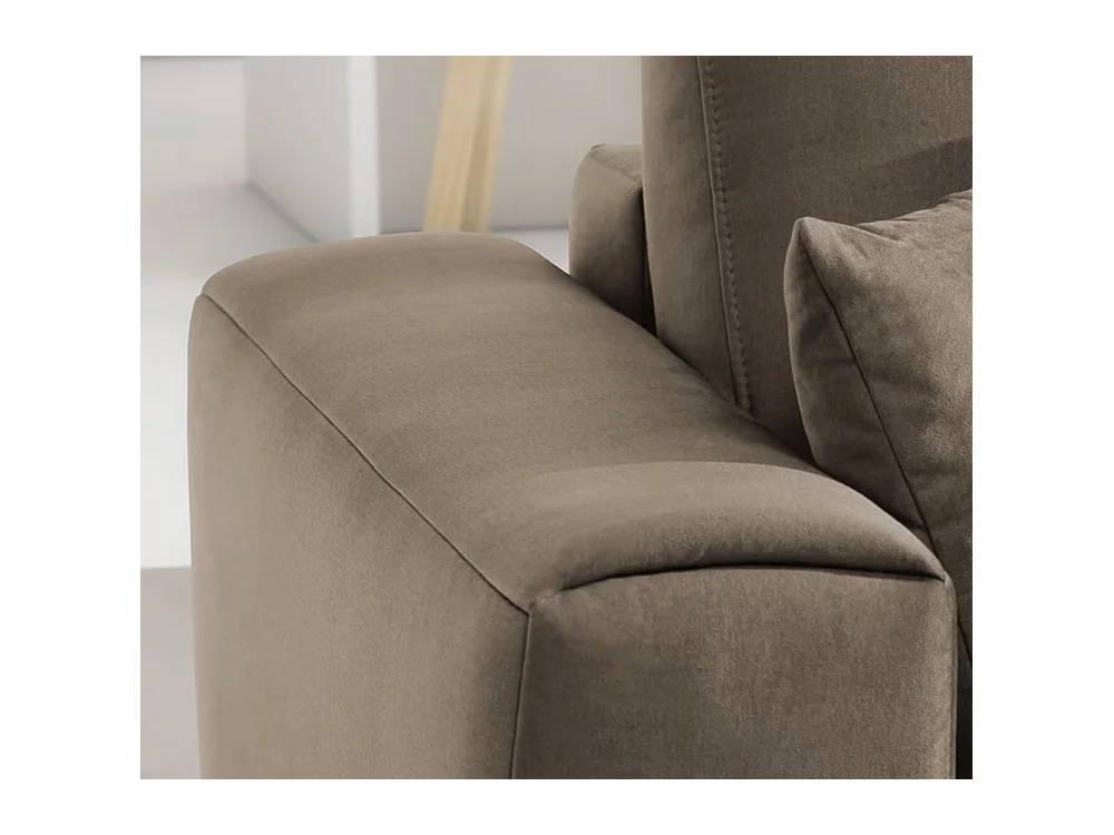 Canapé d'angle convertible velours DAVINA - Coffre et pieds métal noir-Marron clair-angle gauche