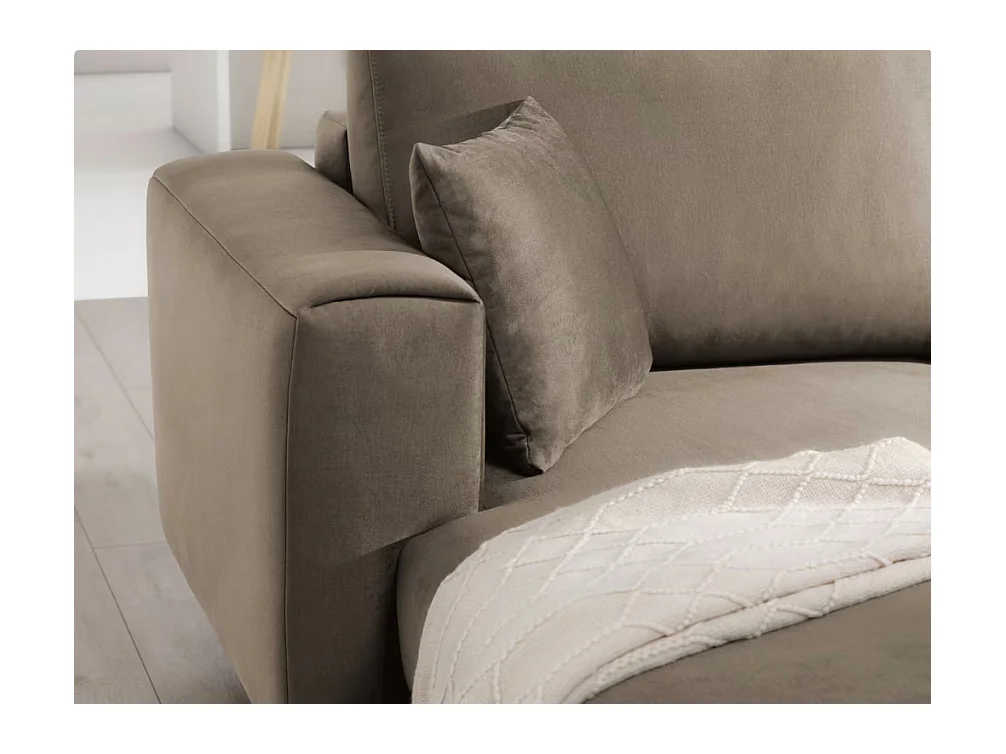 Canapé d'angle convertible velours DAVINA - Coffre et pieds métal noir-Marron clair-angle gauche