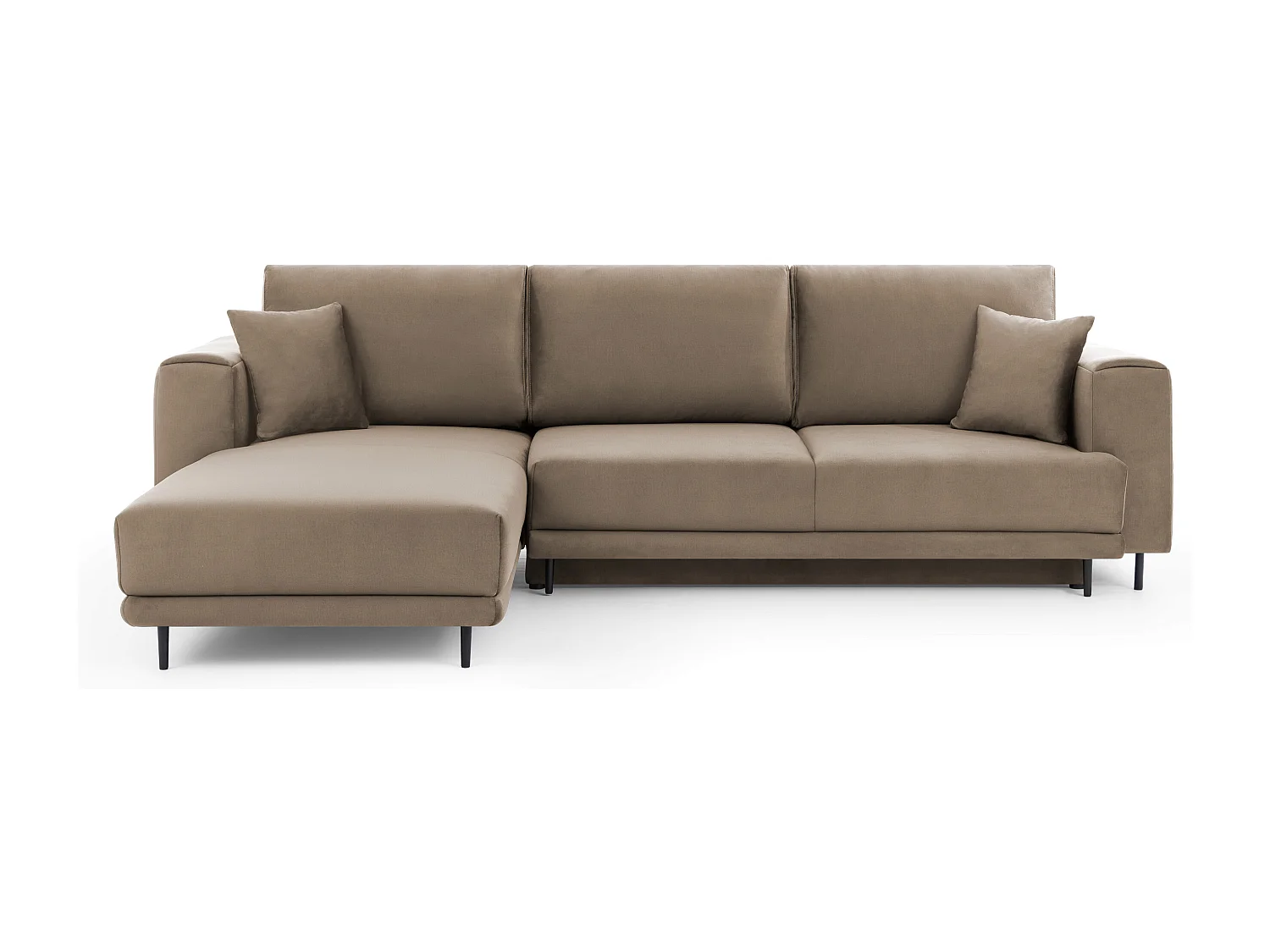 Canapé d'angle convertible velours DAVINA - Coffre et pieds métal noir-Marron clair-angle gauche