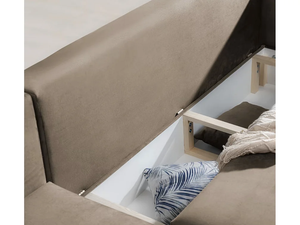 Canapé d'angle convertible velours DAVINA - Coffre et pieds métal noir-Marron clair-angle gauche