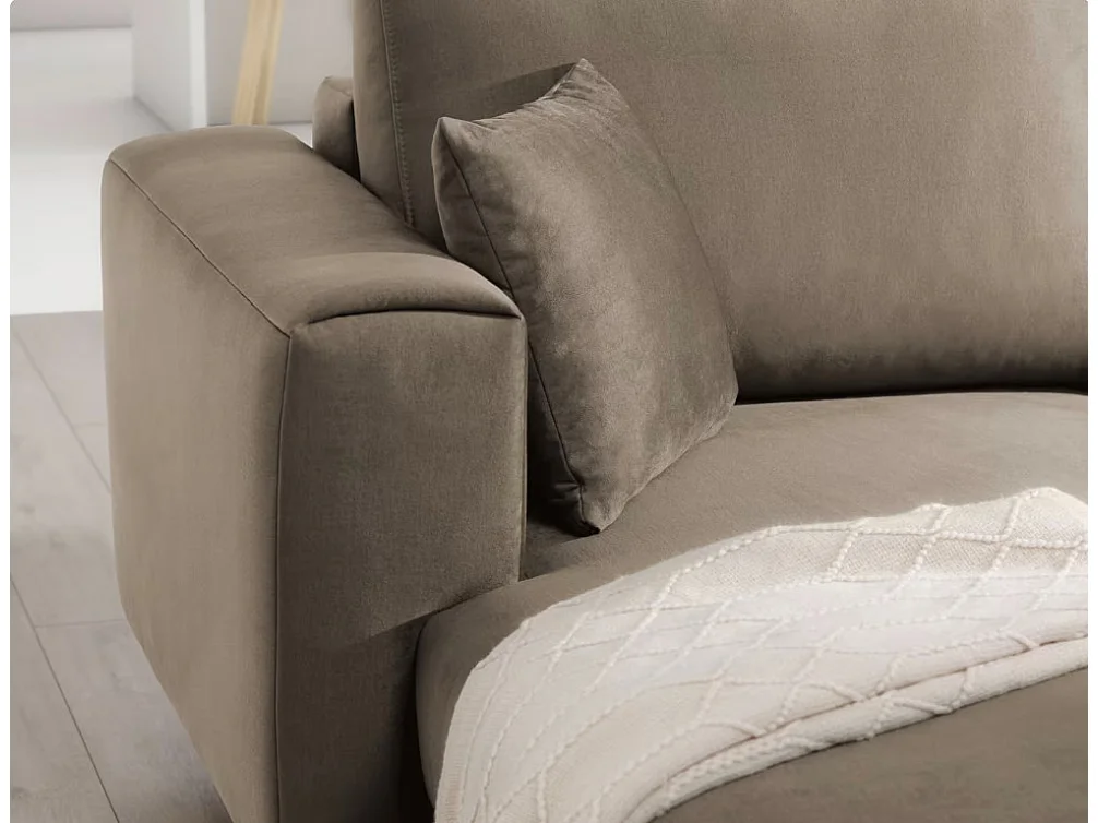 Canapé d'angle convertible velours DAVINA - Coffre et pieds métal noir-Marron clair-angle gauche