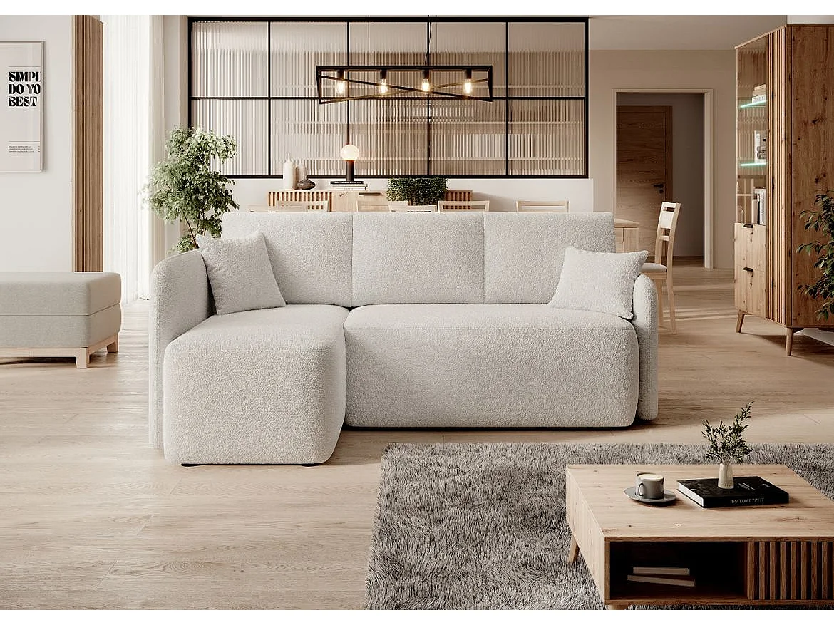 Petit canapé d'angle en tissu convertible avec coffre Takin 206cm-Blanc-angle gauche