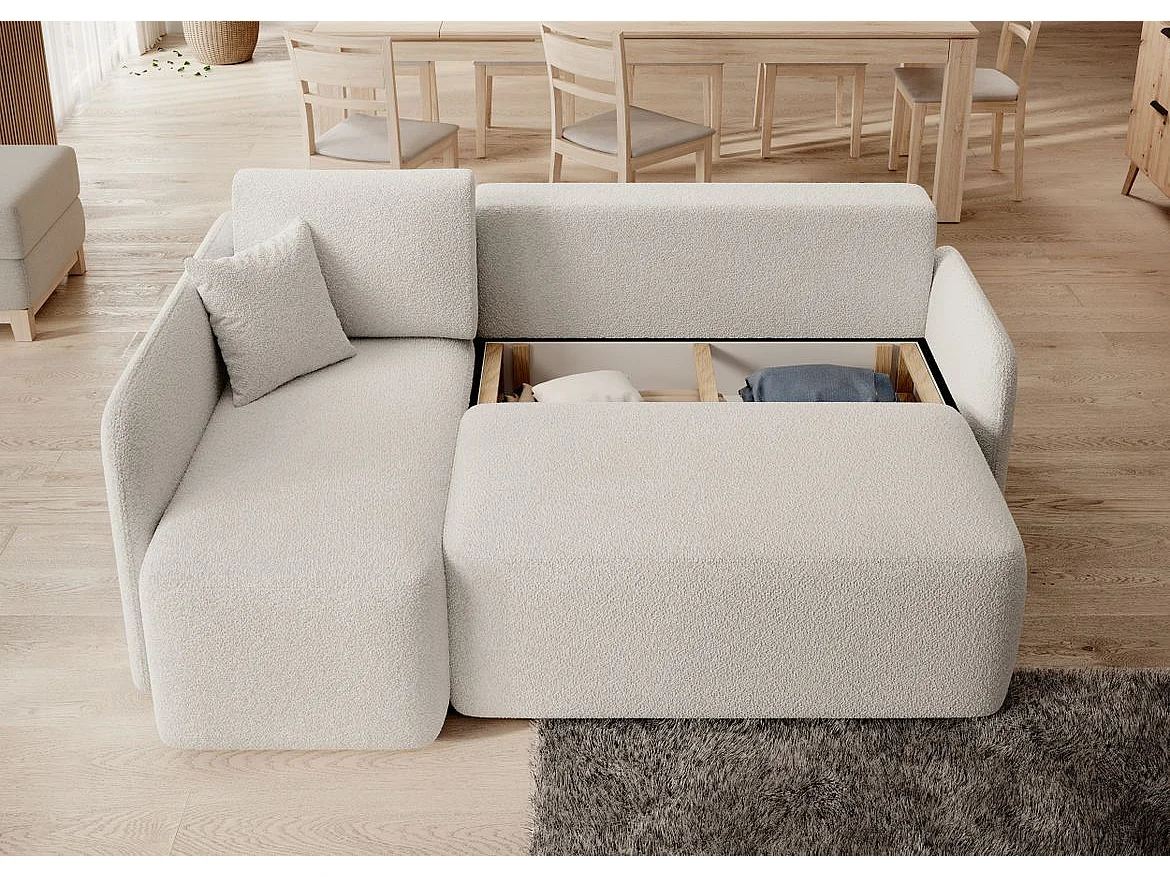Petit canapé d'angle en tissu convertible avec coffre Takin 206cm-Blanc-angle gauche