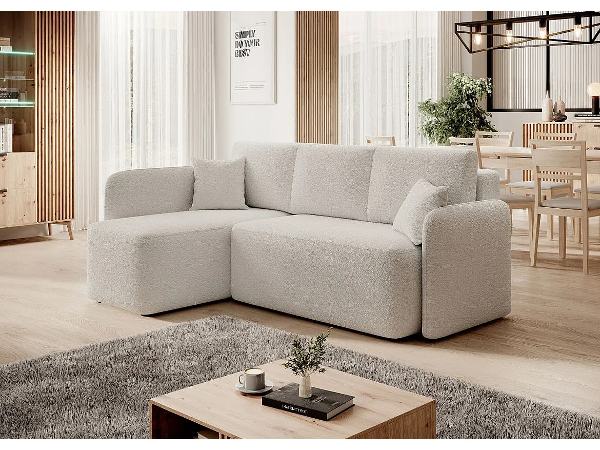 Petit canapé d'angle en tissu convertible avec coffre Takin 206cm-Blanc-angle gauche