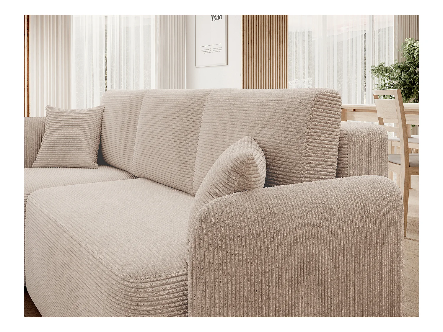 Petit canapé d'angle en tissu convertible avec coffre Takin 206cm-Beige-angle gauche