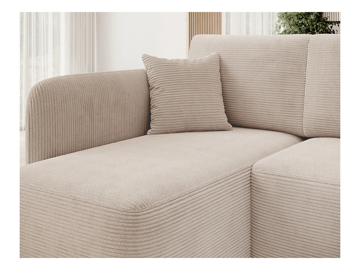 Petit canapé d'angle en tissu convertible avec coffre Takin 206cm-Beige-angle gauche