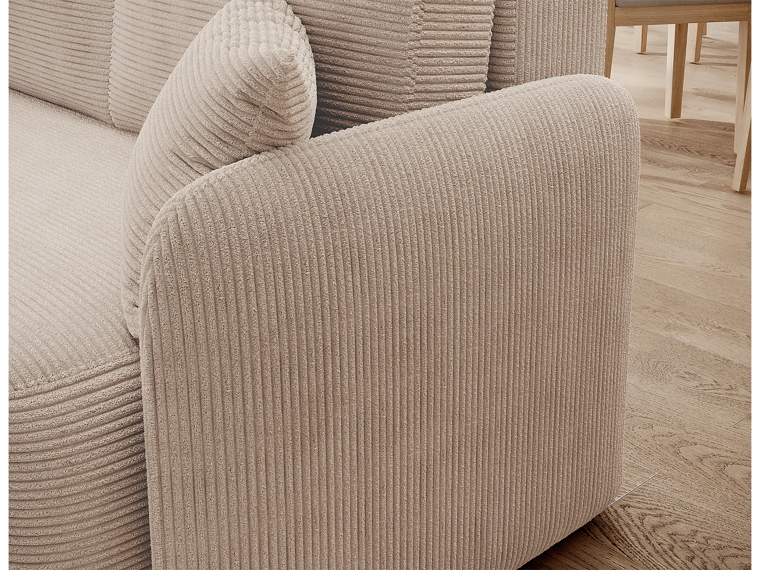 Canapé d'angle gauche convertible 3 places avec coffre en tissu beige