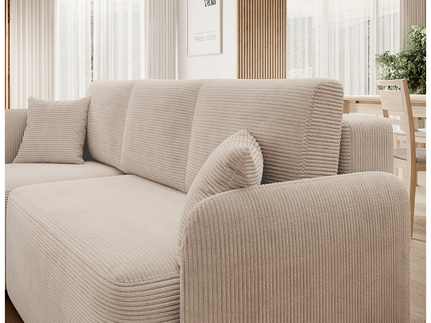 Canapé d'angle gauche convertible 3 places avec coffre en tissu beige
