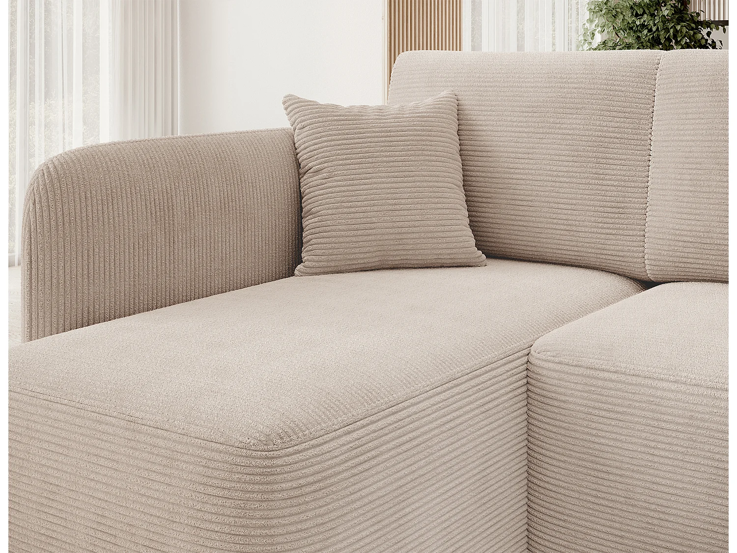 Canapé d'angle gauche convertible 3 places avec coffre en tissu beige