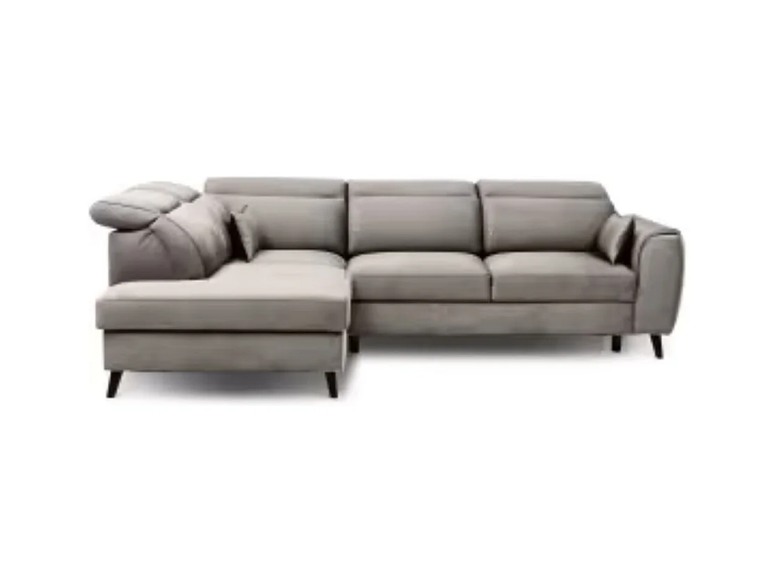 Canapé d'angle convertible avec rangement velours NOBLESSE - Pieds bois noir-Gris taupe-angle gauche