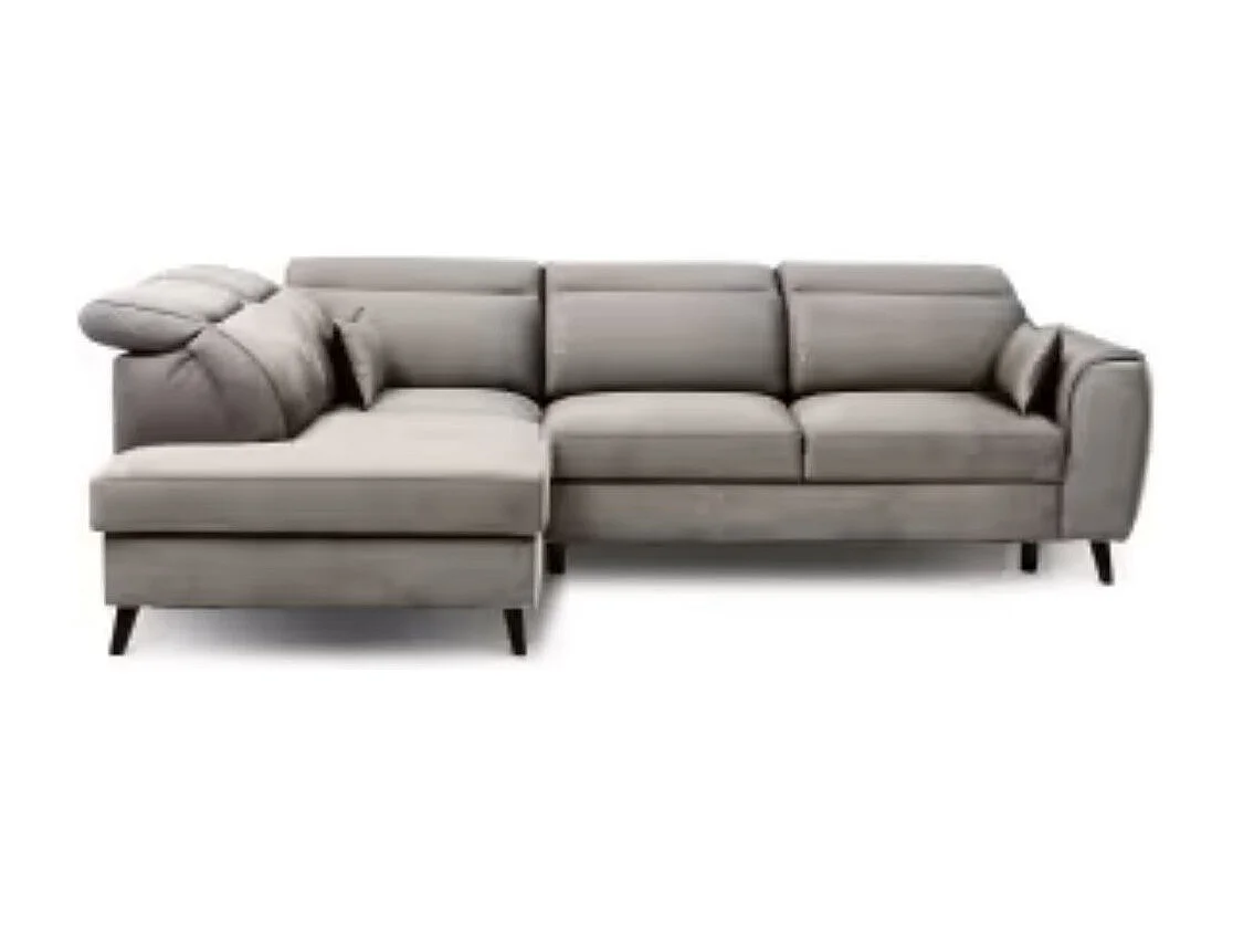 Canapé d'angle convertible avec rangement velours NOBLESSE - Pieds bois noir-Gris taupe-angle gauche