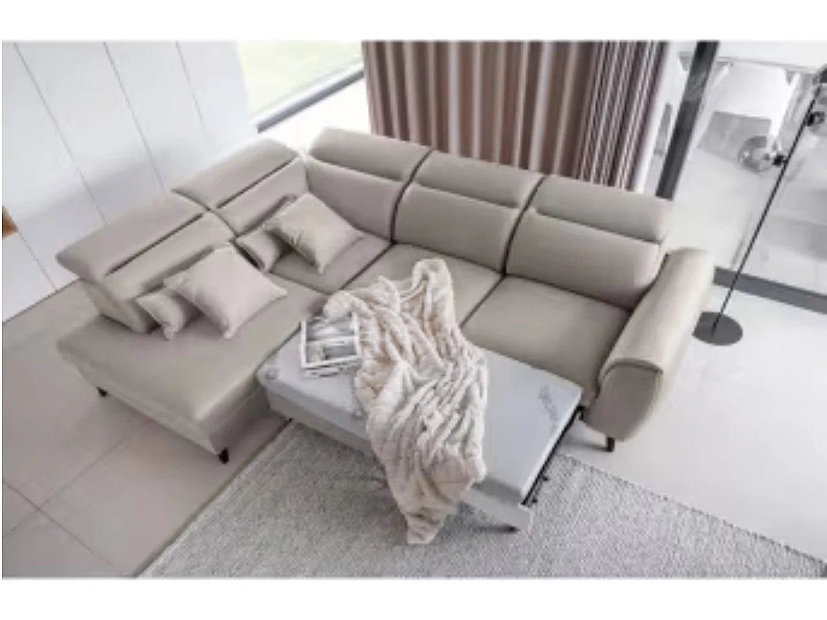 Canapé d'angle convertible avec rangement velours NOBLESSE - Pieds bois noir-Gris taupe-angle gauche