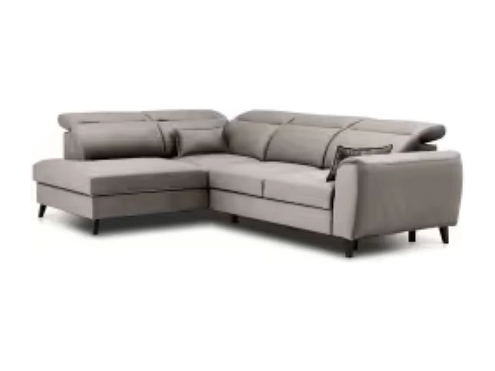 Canapé d'angle convertible avec rangement velours NOBLESSE - Pieds bois noir-Gris taupe-angle gauche