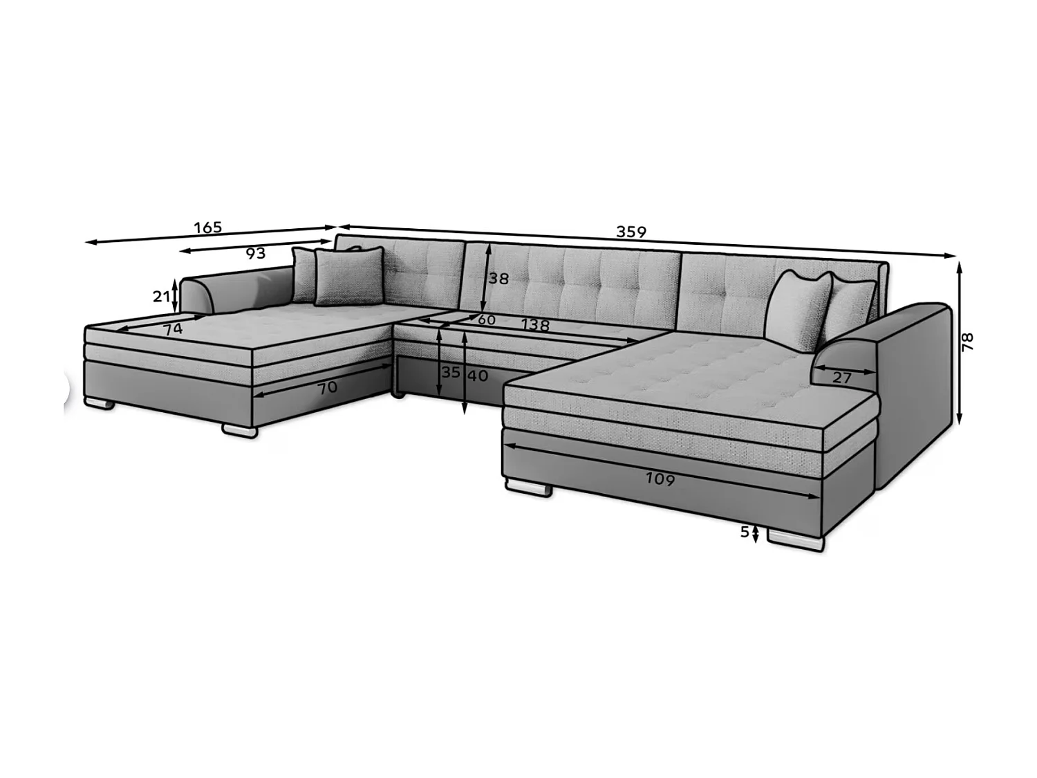 Canapé panoramique convertible VIRA en bi-matiére-Beige/Marron