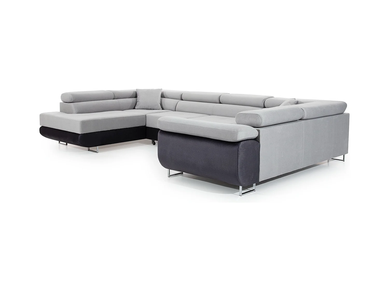 Canapé convertible panoramique TOVY velours - Rangement et têtières réglables-Noir-Coffre à droite