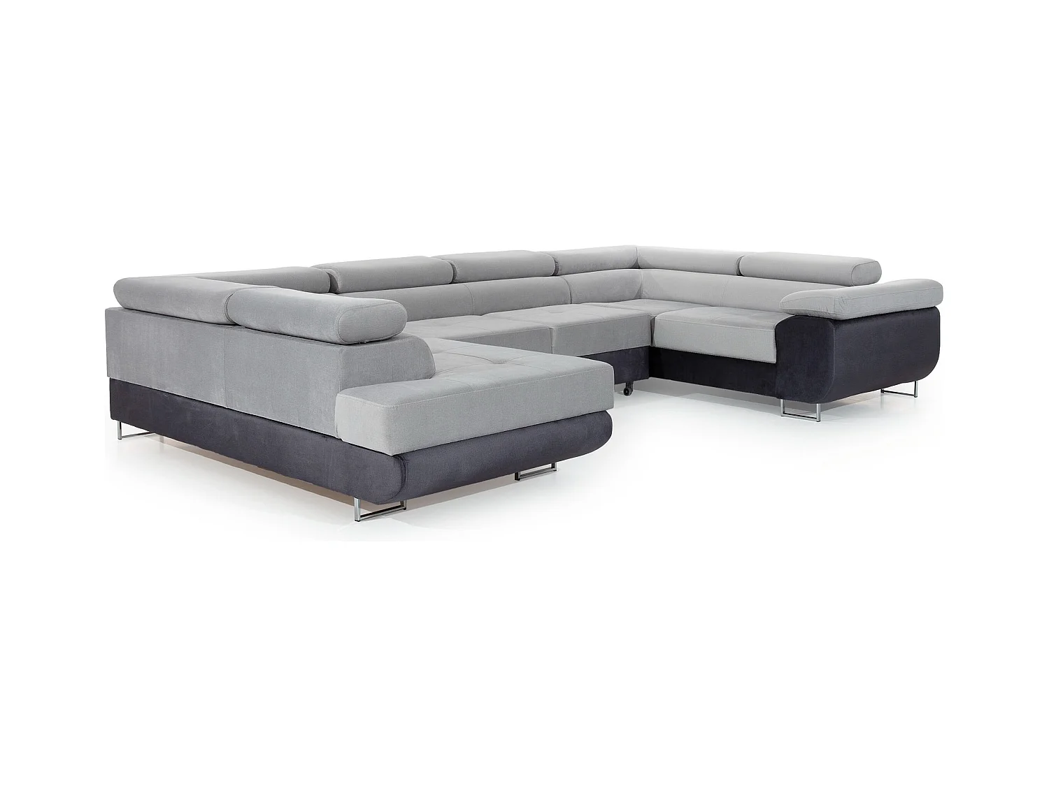 Canapé convertible panoramique TOVY velours - Rangement et têtières réglables-Noir-Coffre à droite