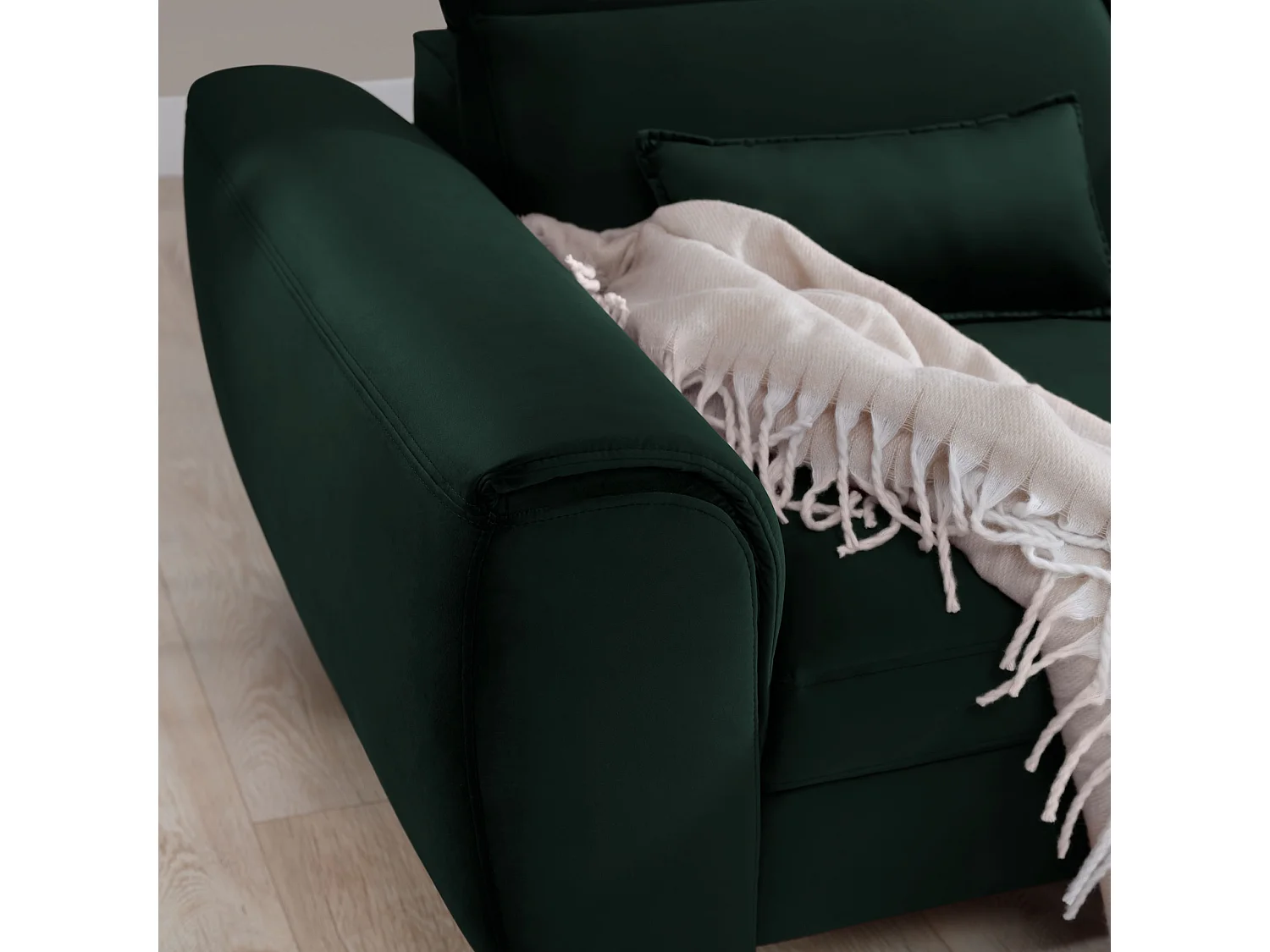 Canapé d'angle convertible velours appuis-tête réglables ASTORIA - Coffre et pieds bois noir-Vert foncé-angle droit