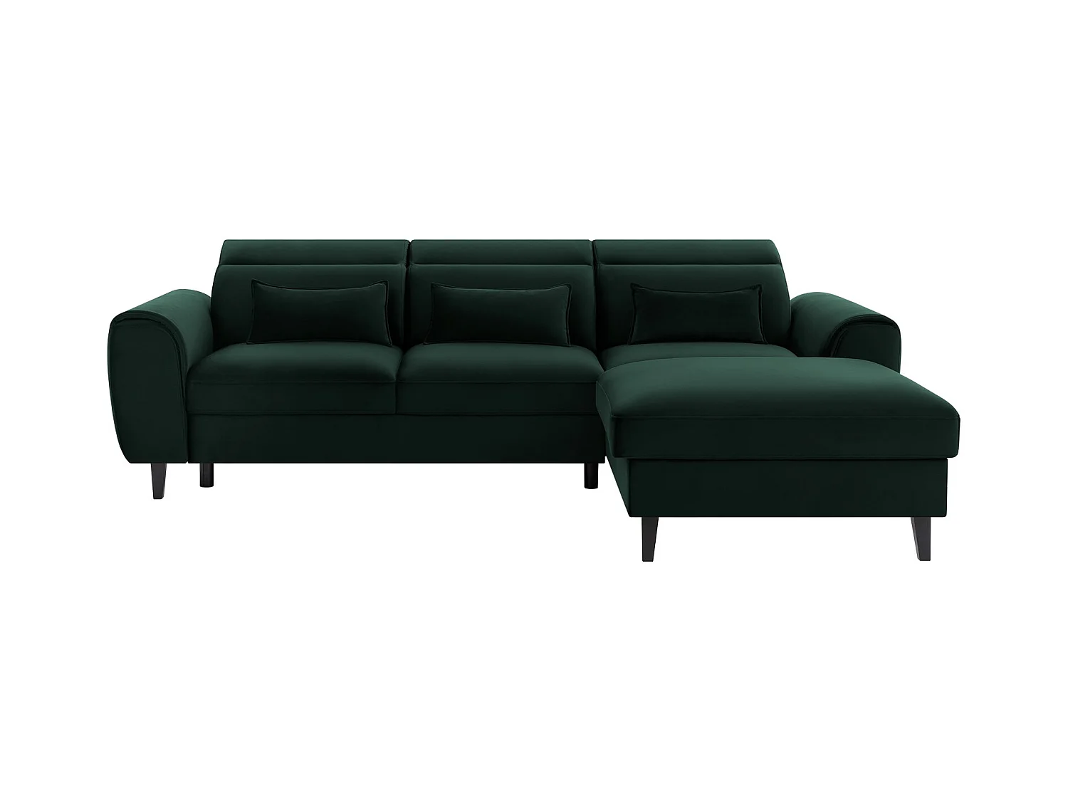 Canapé d'angle convertible velours appuis-tête réglables ASTORIA - Coffre et pieds bois noir-Vert foncé-angle droit