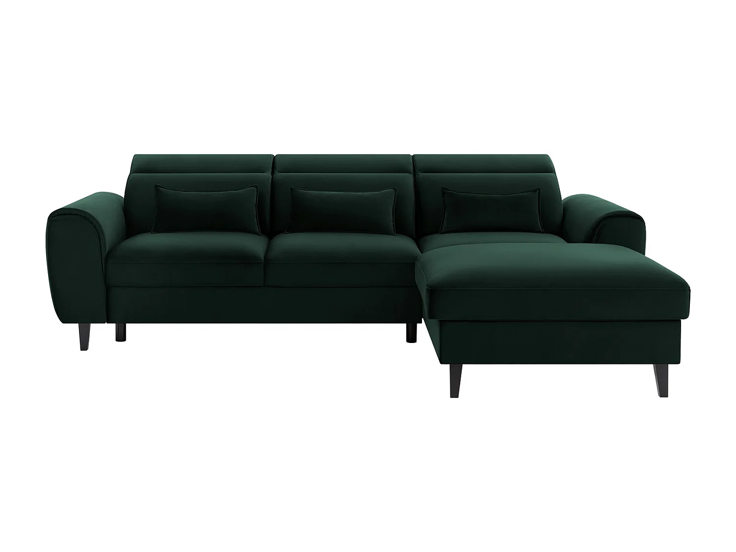 Canapé d'angle convertible velours appuis-tête réglables ASTORIA - Coffre et pieds bois noir-Vert foncé-angle droit