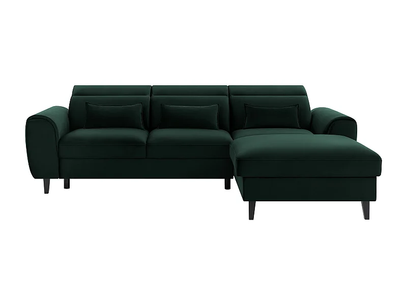 Canapé d'angle convertible velours appuis-tête réglables ASTORIA - Coffre et pieds bois noir-Vert foncé-angle droit