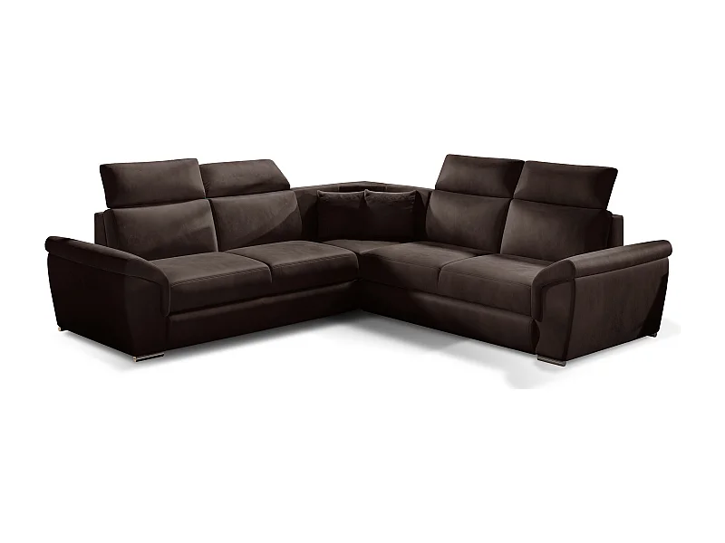 Canapé d'angle réversible et convertible velours Neo - Pieds acier chromé-Marron foncé