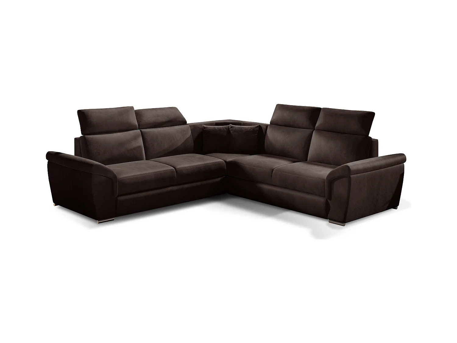 Canapé d'angle réversible et convertible velours Neo - Pieds acier chromé-Marron foncé