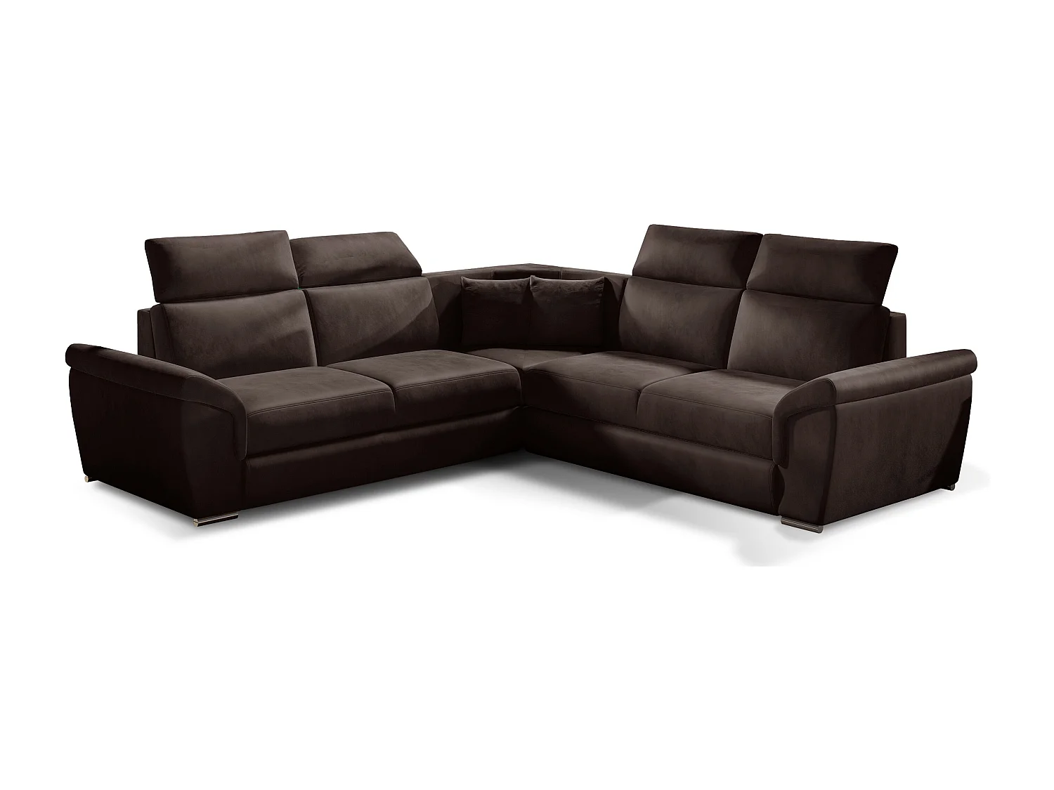 Canapé d'angle réversible et convertible velours Neo - Pieds acier chromé-Marron foncé