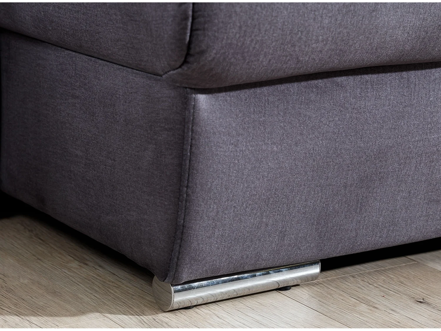 Canapé panoramique convertible LEVANO velours - Rangement et appuie-têtes réglables-Gris anthracite-Coffre à droite