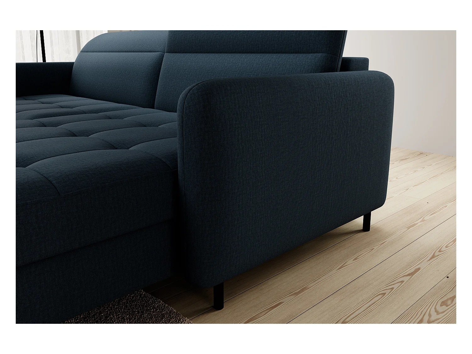 Petit canapé d’angle convertible tissu Kunder-Bleu pétrole-angle droit