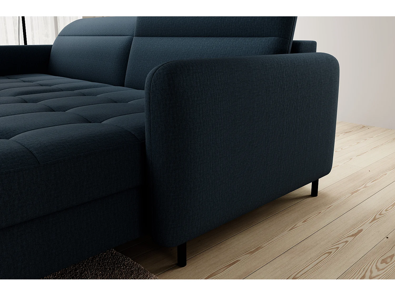 Petit canapé d’angle convertible tissu Kunder-Bleu pétrole-angle droit