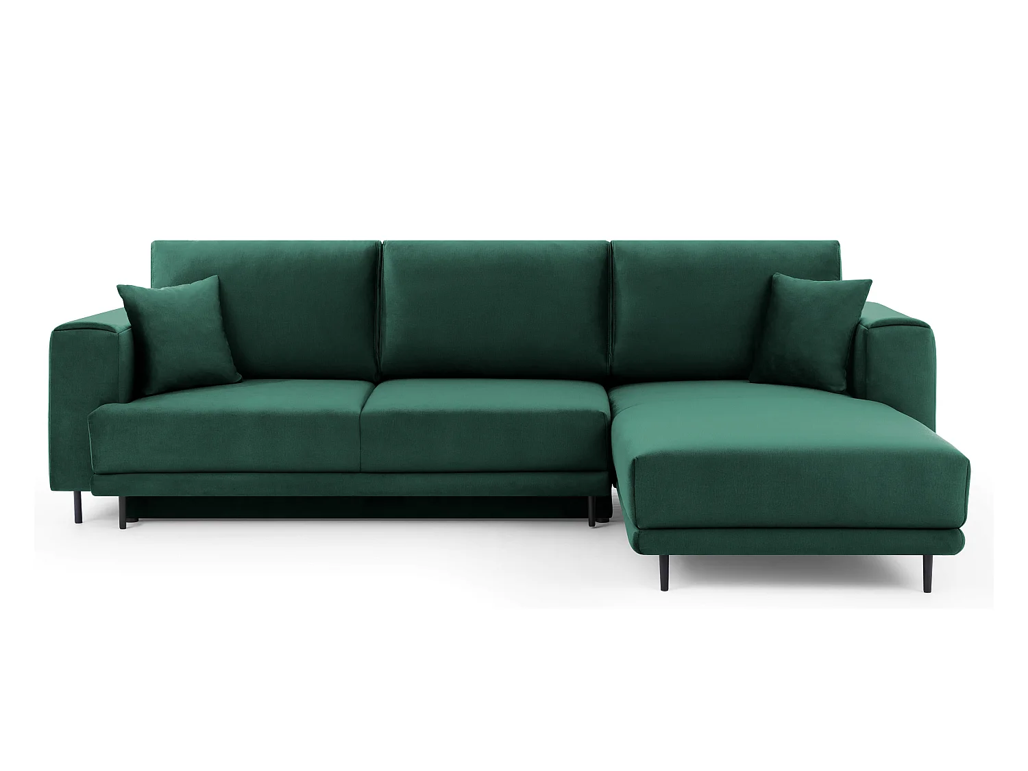 Canapé d'angle convertible velours DAVINA - Coffre et pieds métal noir-Vert foncé-angle droit