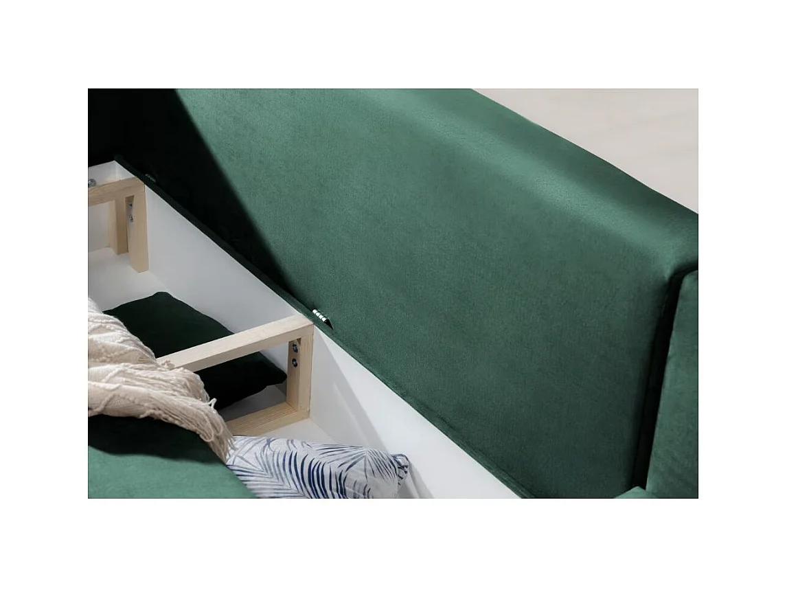 Canapé d'angle convertible velours DAVINA - Coffre et pieds métal noir-Vert foncé-angle droit