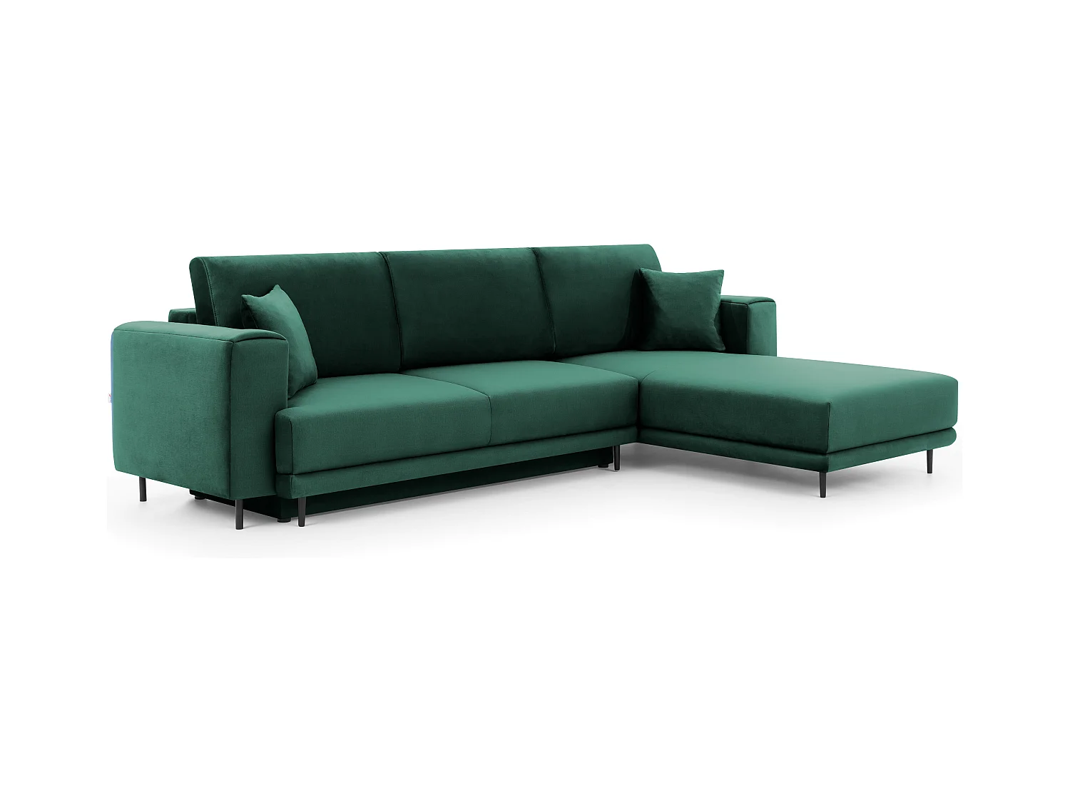 Canapé d'angle convertible velours DAVINA - Coffre et pieds métal noir-Vert foncé-angle droit