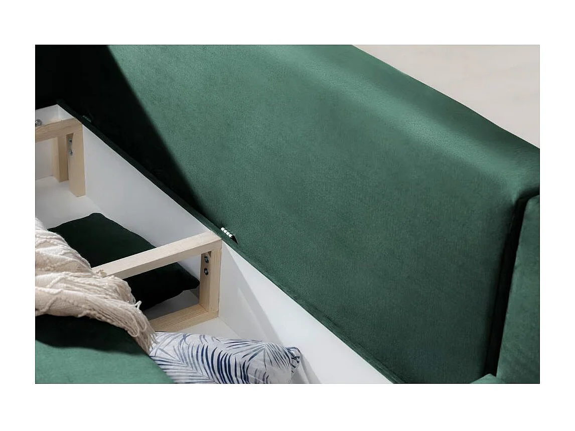 DAVINA omvormbare fluwelen hoekbank - Zwarte metalen opbergruimte en poten-Kleur Donkergroen-juiste hoek