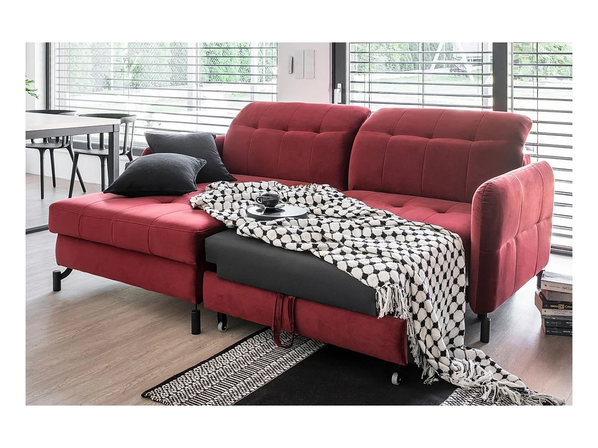 Canapé d'angle convertible tissu avec coffre de rangement LORI-Vert clair-angle gauche