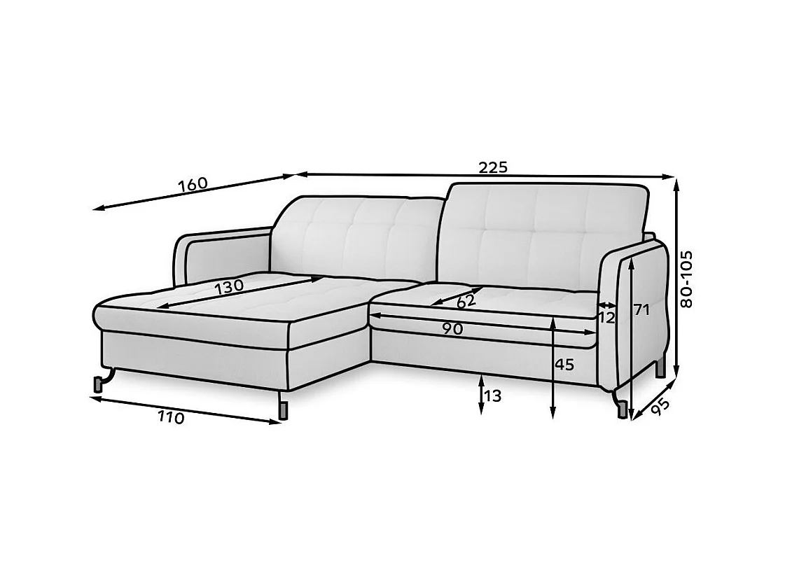 Canapé d'angle convertible tissu avec coffre de rangement LORI-Vert clair-angle gauche
