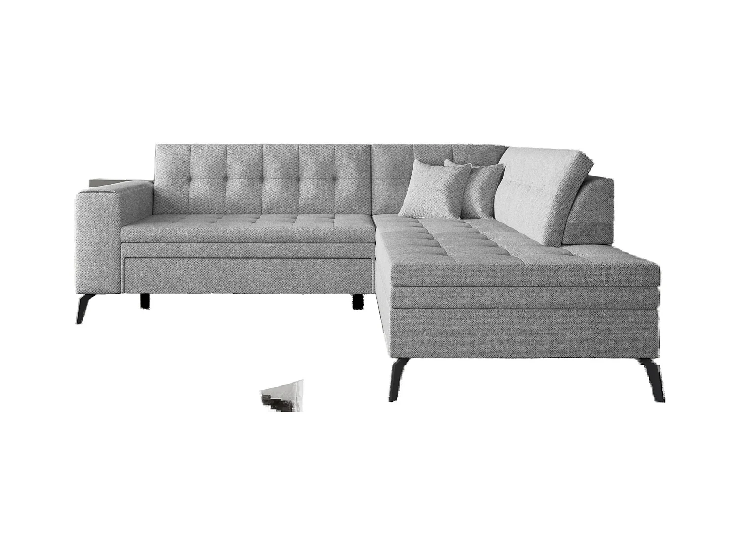 Canapé d'angle convertible tissu LARRY - Pieds acier noir-Gris clair-angle droit