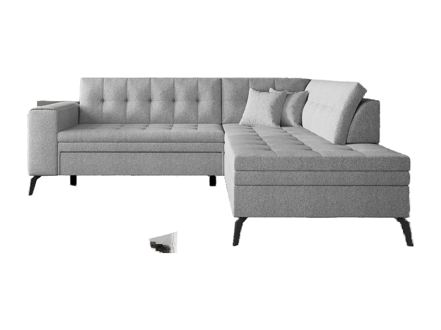 Canapé d'angle convertible tissu LARRY - Pieds acier noir-Gris clair-angle droit