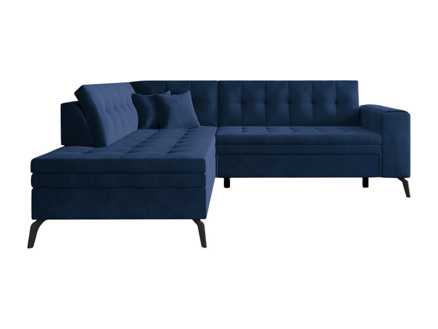 Canapé d'angle convertible tissu LARRY - Pieds acier noir-Gris clair-angle droit